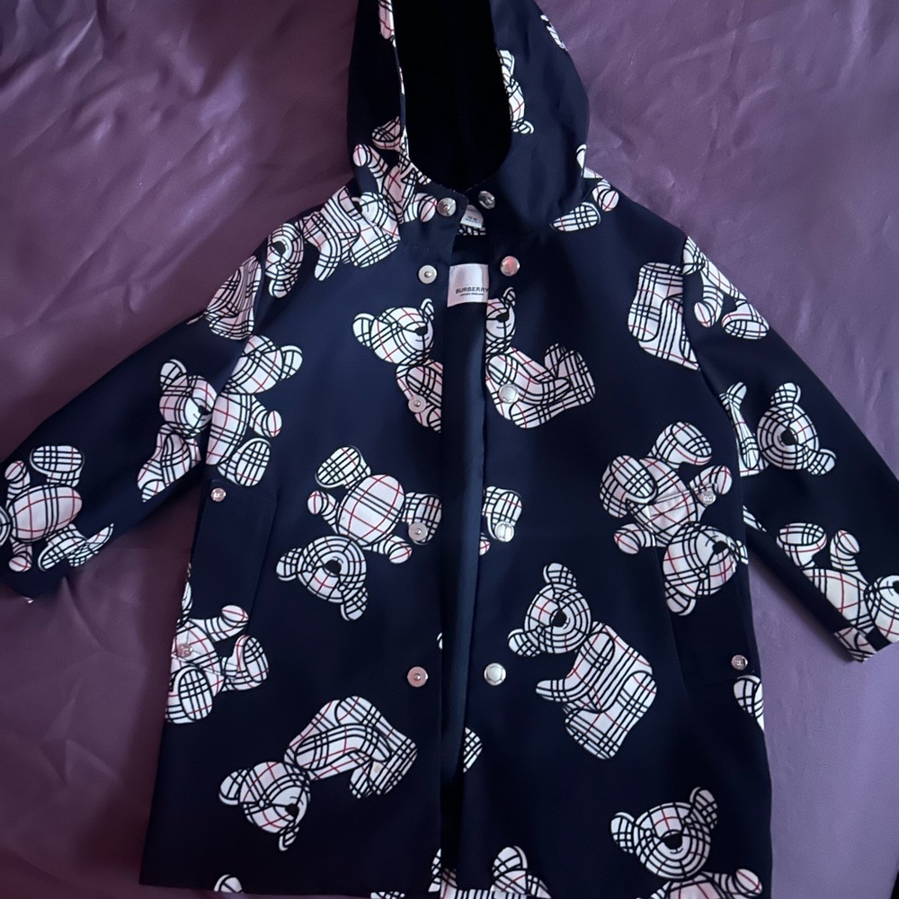 Burberry Toddler Dark Blue Hooded Raincoat with Teddy Print